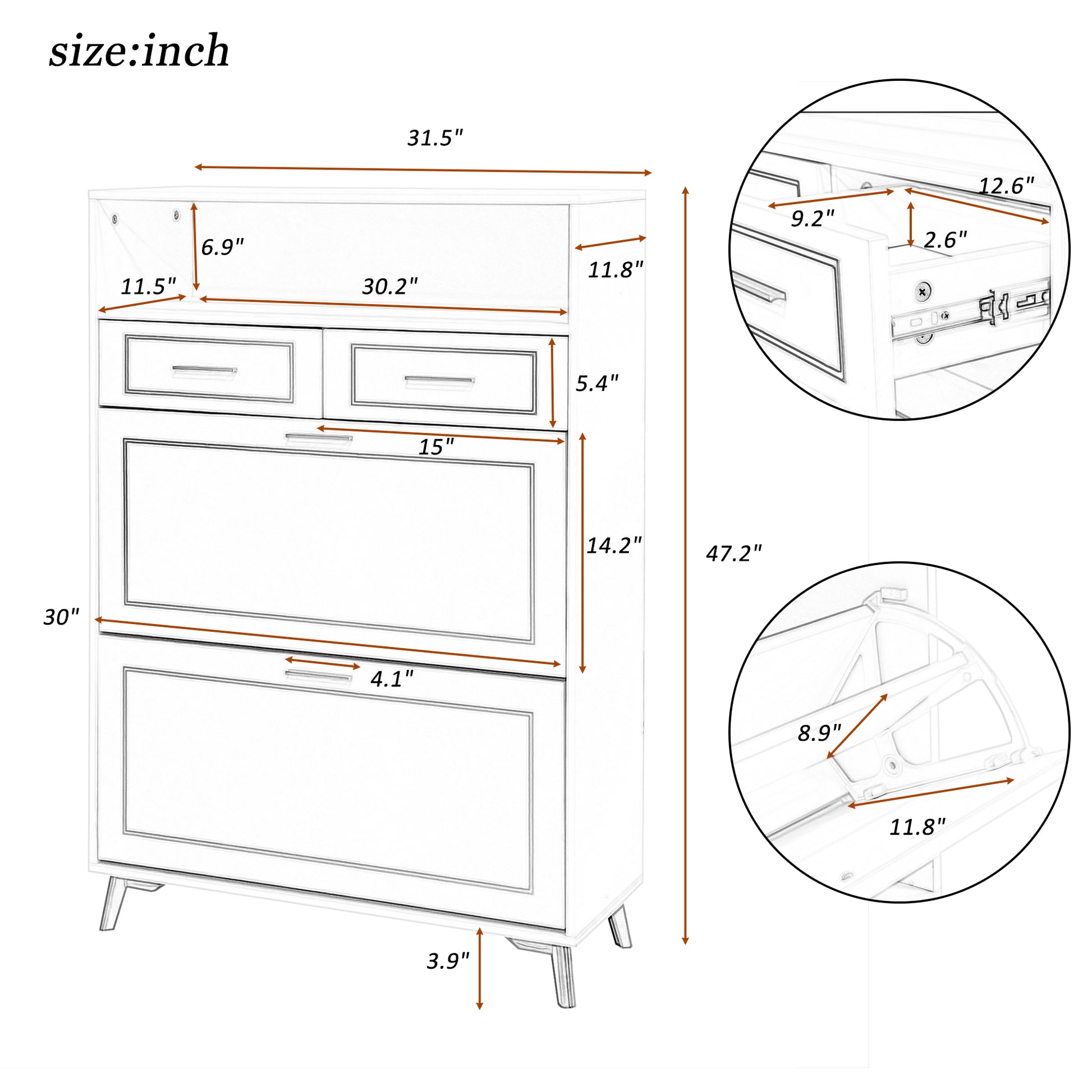 Shoe Cabinet With 2 Flip Drawers, 2 Slide Drawers And 1 Shelf, Modern Free Standing Shoe Rack For Heels,Sneakers, Slippers,Shoe Storage Cabinet For Entryway, Hallway, Living Room, White White Mdf