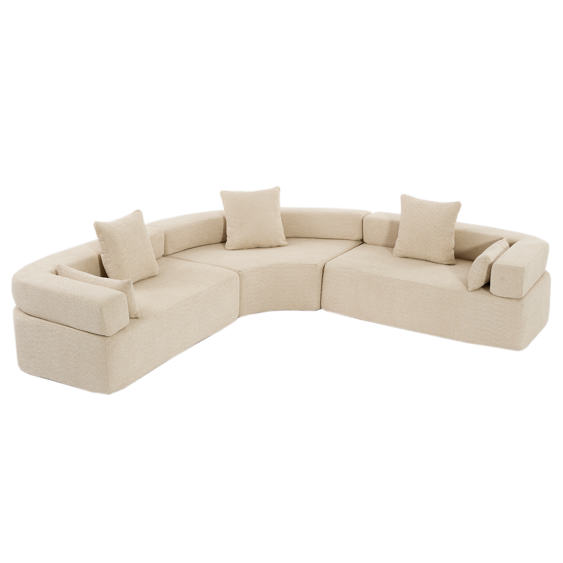 Arrived Oversized Combination Sofa,Curved Sofa,Upholstered 4 Seater Couch For Living Room, Modern Modular 3 Piece Free Combination, Semicircular Modular Sofaboucle, Khaki Khaki Polyester Primary Living Space Soft Tight Back Modern Square Arms Foam