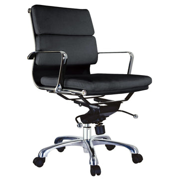 Elle 20 Inch Low Back Swivel Office Chair, Cushioned, Rolling Wheels, Black Black And Silver Fabric Metal