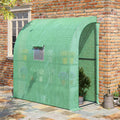 Outsunny 7' X 3' X 7' Lean To Greenhouse, Walk In Green House, Plant Nursery With 2 Roll Up Doors And Windows, Pe Cover And 3 Wire Shelves, Green Green Plastic