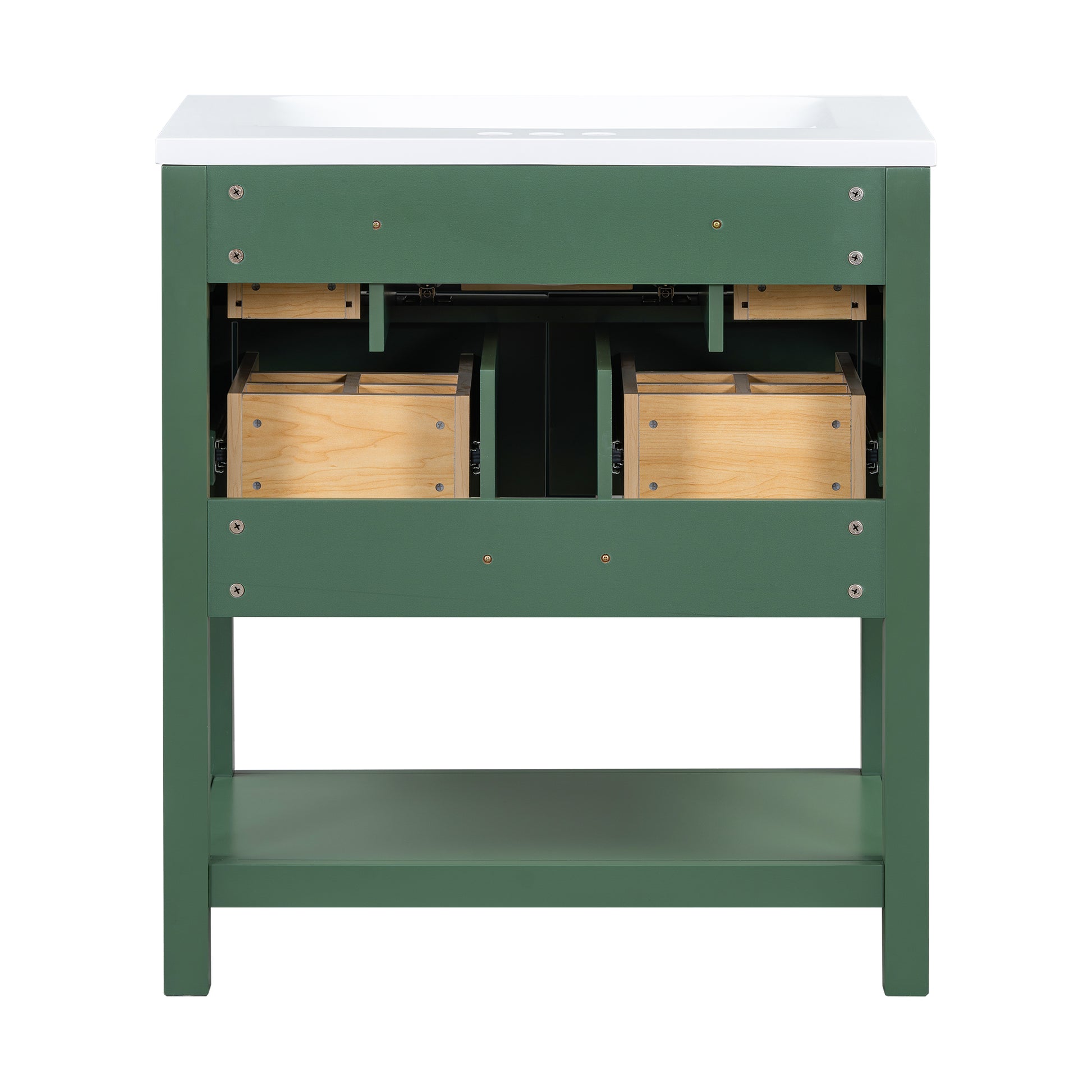 30'' Bathroom Vanity With Resin Sink Combo, Free Standing Single Vanity Set With 5 Drawers, Solid Wood Frame Bathroom Storage Cabinet, Green 4 Green 1 Bathroom Freestanding Modern Solid Wood Mdf Resin Painted