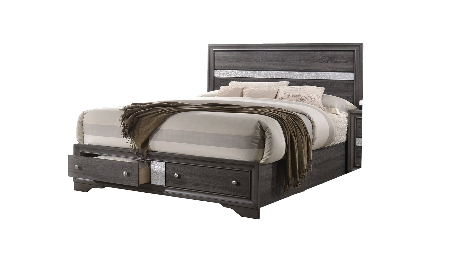 Matrix Traditional Style Full 5Pc Storage Bedroom Set Made With Wood In Gray Box Spring Not Required Full Gray Wood 5 Piece Set Bedroom Bed Included,Chest Included,Dresser Included,Mirror Included,Nightstand Included Traditional Solid Wood Mdf Wood