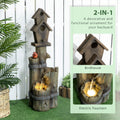 Outsunny Outdoor Fountain With Birdhouse, Cascading Garden Waterfall Bird Bath With 3 Tier Rustic Tree Trunk Log Design, Led Lights For Porch, Deck, Yard Decor, Brown Brown Resin