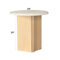 Qwin End Table, Marble Top & Oak Finish Lv03006 White Natural Solid Wood Mdf Resin