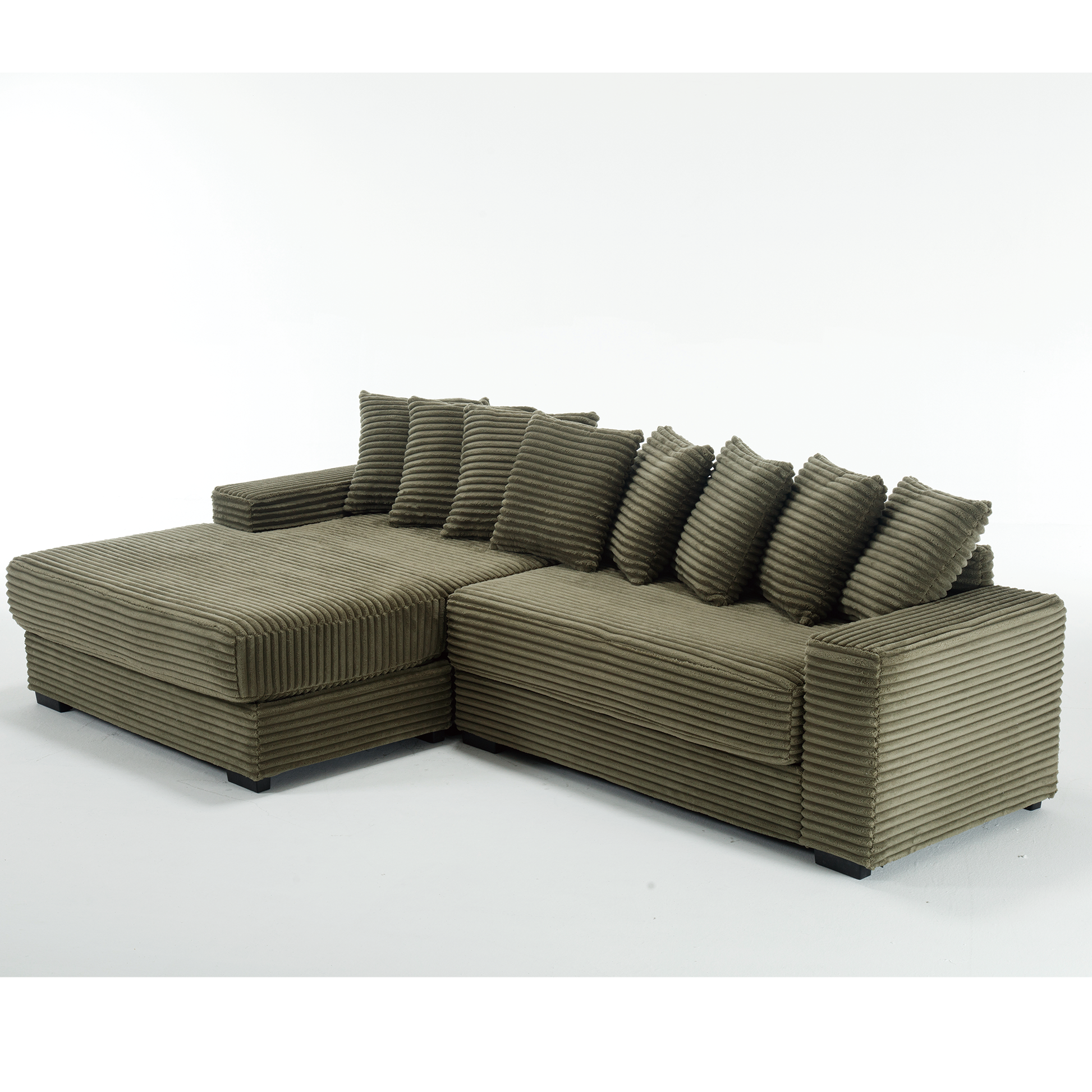 Arrived Oversized Two Piece Couches, L Shaped Sofa, Corduroy, Left Chaise Daybed,With Armrests,Eight Throw Pillows,Corner Sofa,Easy To Assemble, Green Green Polyester Wood Primary Living Space Medium Soft Pillow Back Modern Square Arms Wood 3 Seat