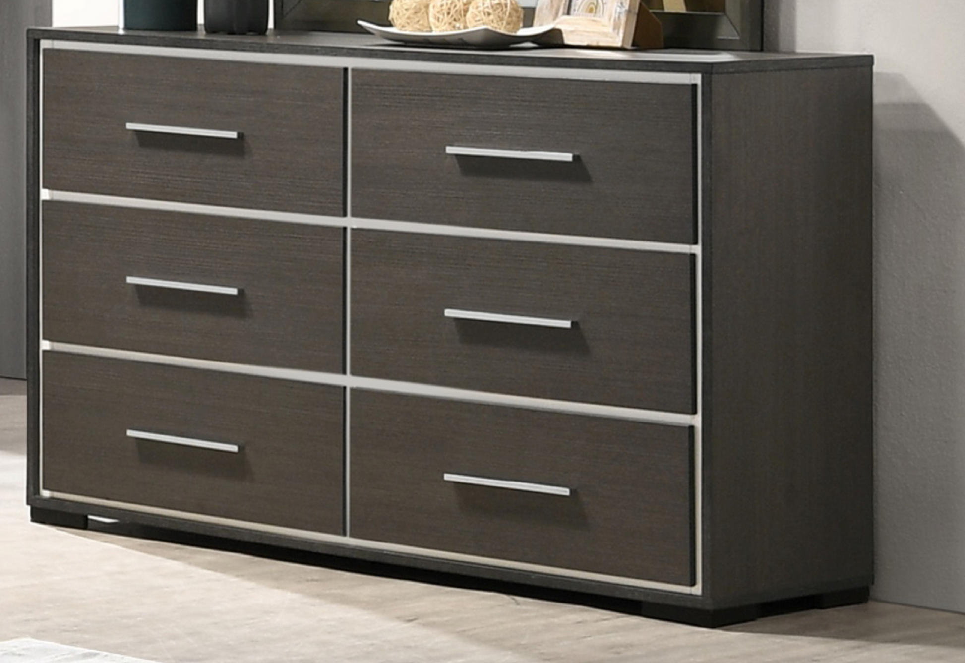 1Pc Contemporary 6 Drawer Dresser With Chrome Accents Gray Rustic Fini 1Pc Contemporary 6 Drawer Dresser With Chrome Accents Gray Rustic Fini