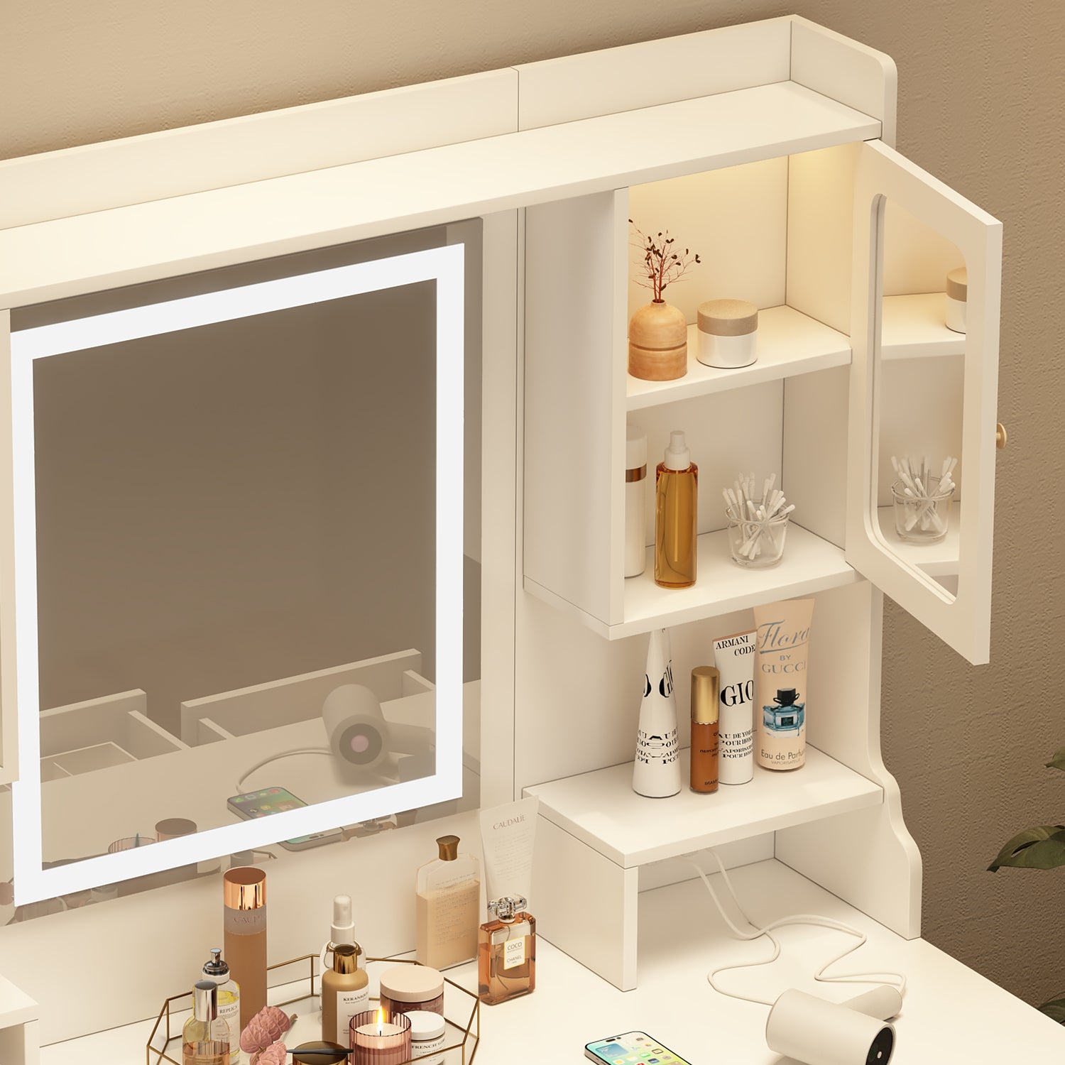Large Vanity Table Set Makeup Vanity Dressing Table With Mirror, 6 Dra Large Vanity Table Set Makeup Vanity Dressing Table With Mirror, 6 Dra