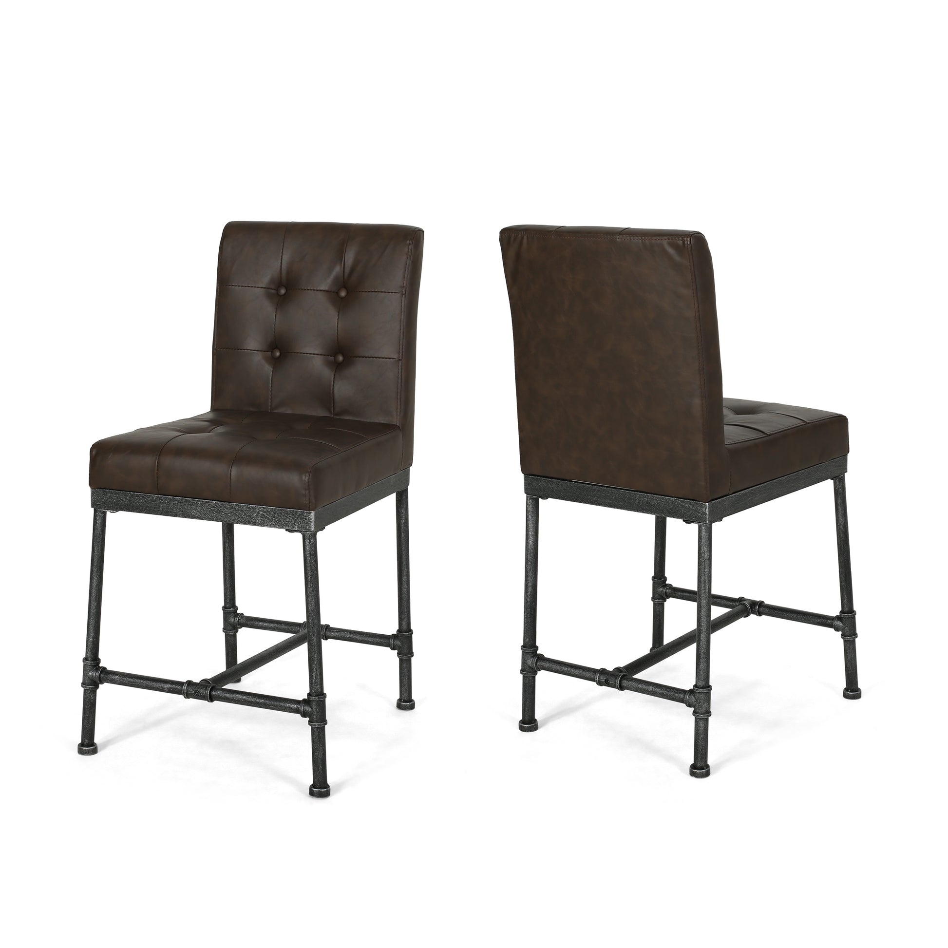 Counter Stool Set Of 2 Dark Brown Wood