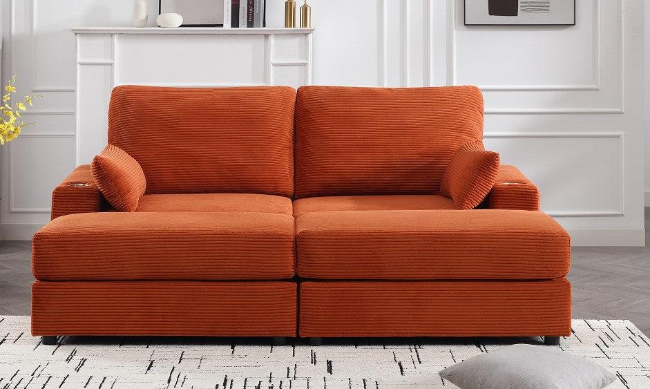 Orange 2 Seater Sofa With 2 Ottoman Orange Solid Wood 2 Seat