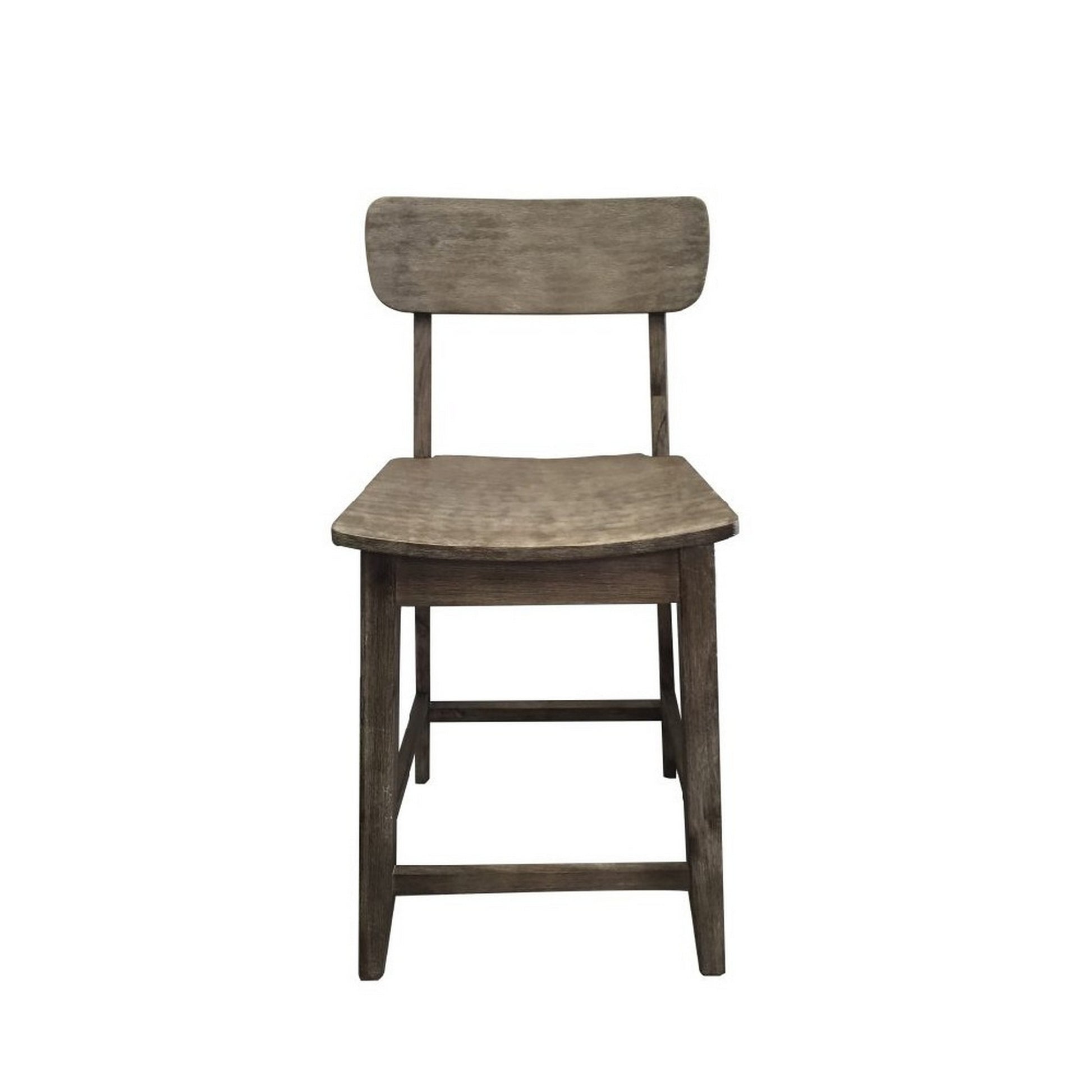 Curved Seat Wooden Frame Counter Stool With Cut Out Backrest, Gray Gray Solid Wood