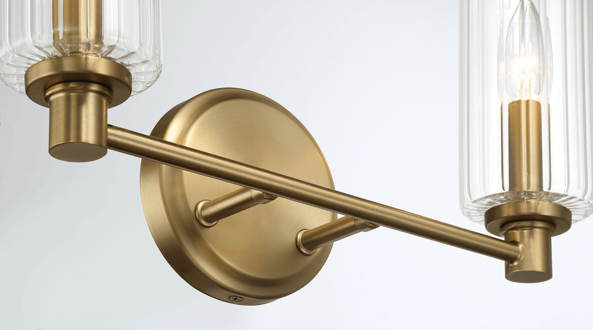 Regal Double Light Vanity With Clear Ribbed Glass Satin Brass Clear,Gold Glass,Metal