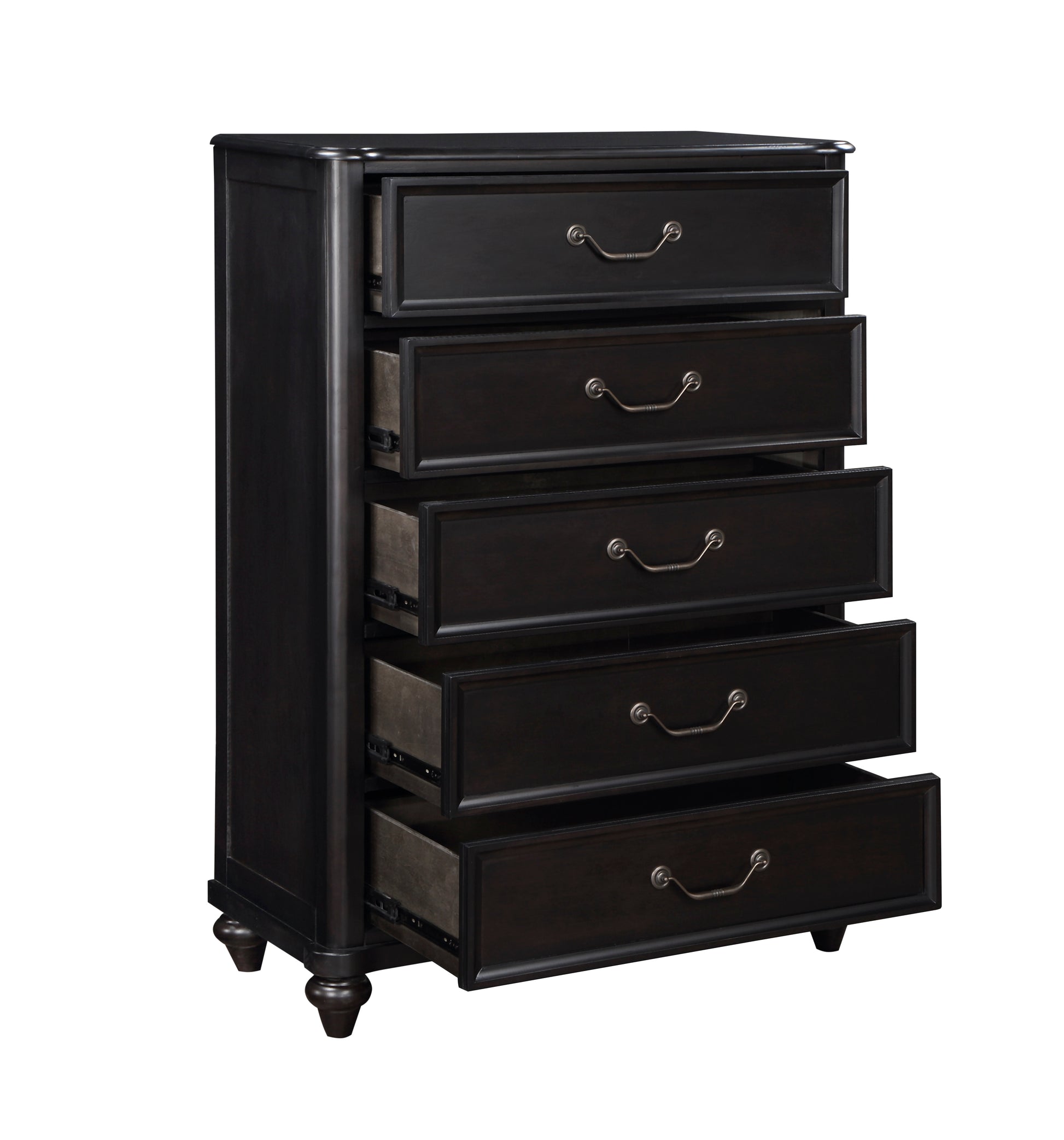 Charcoal Brown Finish Traditional Bedroom Furniture 1Pc Chest Of 5 Drawers Antique Handles Classic Design Brown Mix Classic,Traditional Wood