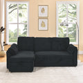 Corduroy Tufted Upholstered Sleeper Sectional Sofa, L Shaped Modular Convertible Sofa With Reversible Storage Chaise, Pull Out Sleep Couch Bed And Reclining Backrest Perfect For Living Space, Black Full Black Corduroy