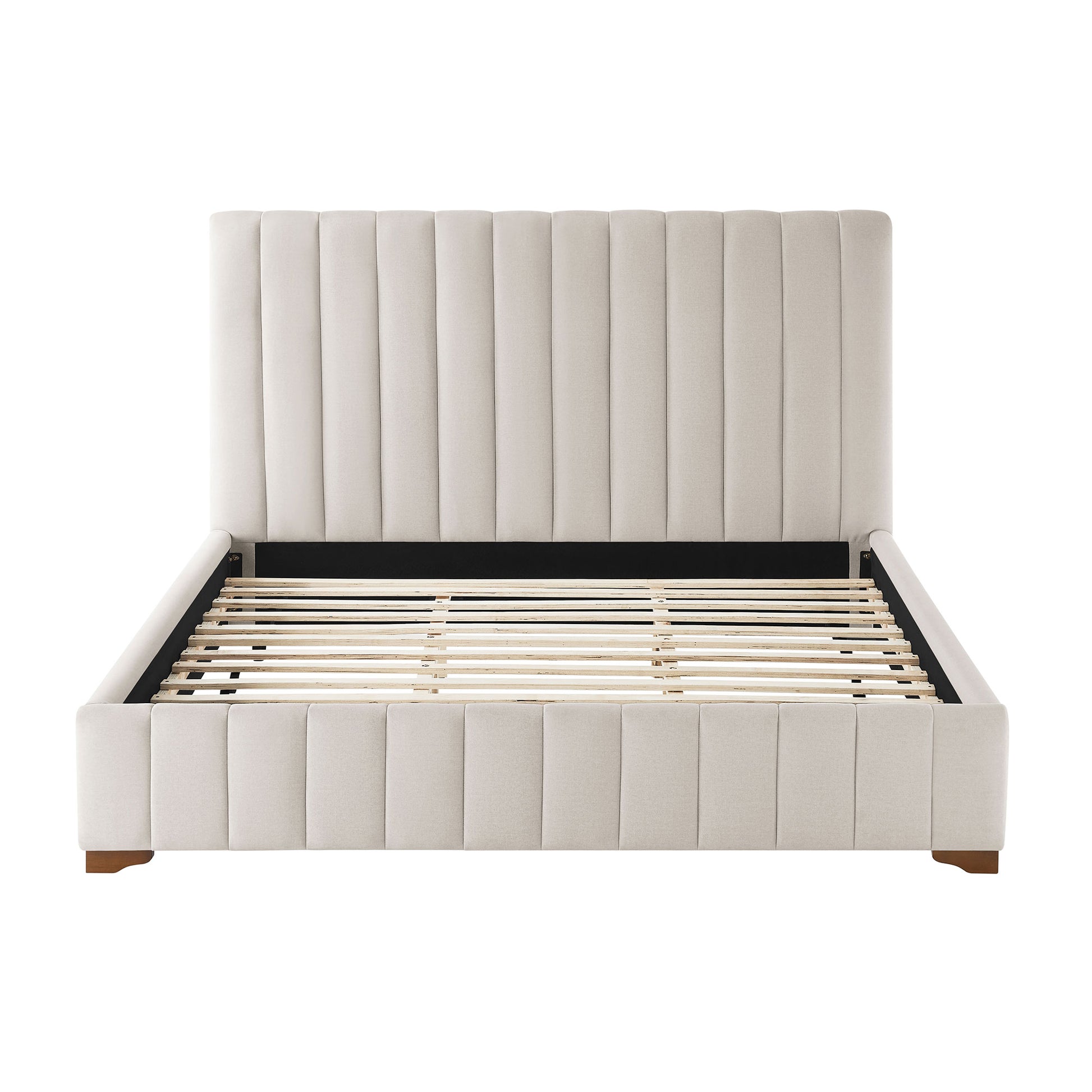 King Size Modern Design Bed Frame Upholstered Queen Bed Frame Platform With Headboard Fabric Headboard Wooden Slats Support, No Box Spring Needed,Mattress Foundation,White King White Fabric