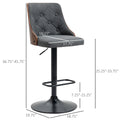 Homcom Counter Height Bar Stools Set Of 2, Height Adjustable Swivel Barstools With Footrest And Tufted Back, Linen Fabric Bar Chairs, Dark Grey Dark Grey Wood