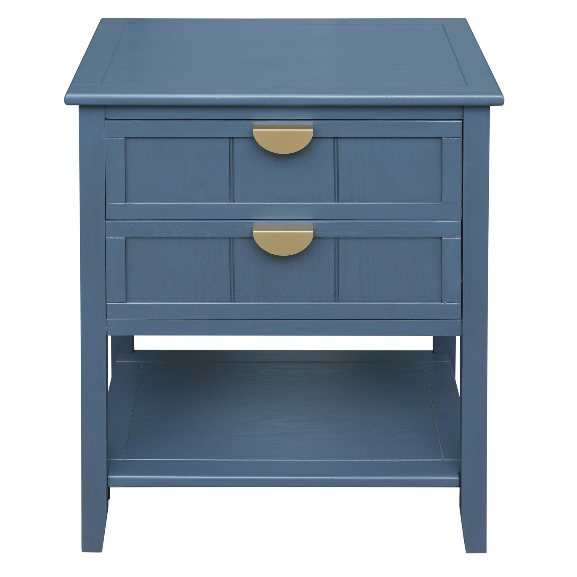 2 Drawer Side Table,American Style, End Table,Suitable For Bedroom, Living Room, Study Blue Mdf