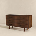 Logan Mid Century Modern Walnut Dresser With 6 Drawers Brown,Wood Brown Bedroom Mid Century Modern Solid Wood