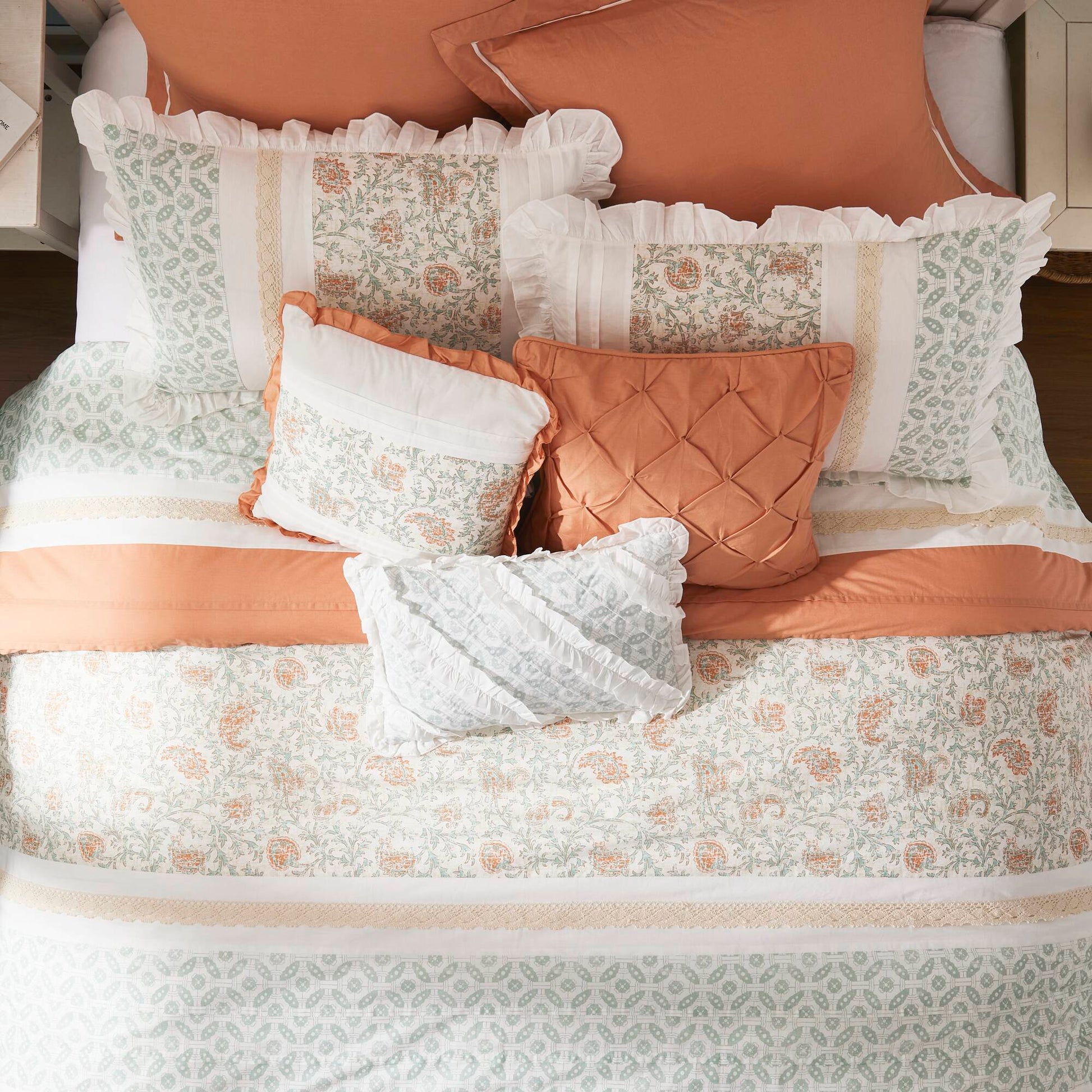 9 Piece Cotton Percale Comforter Set Coral Queen Queen Coral Polyester
