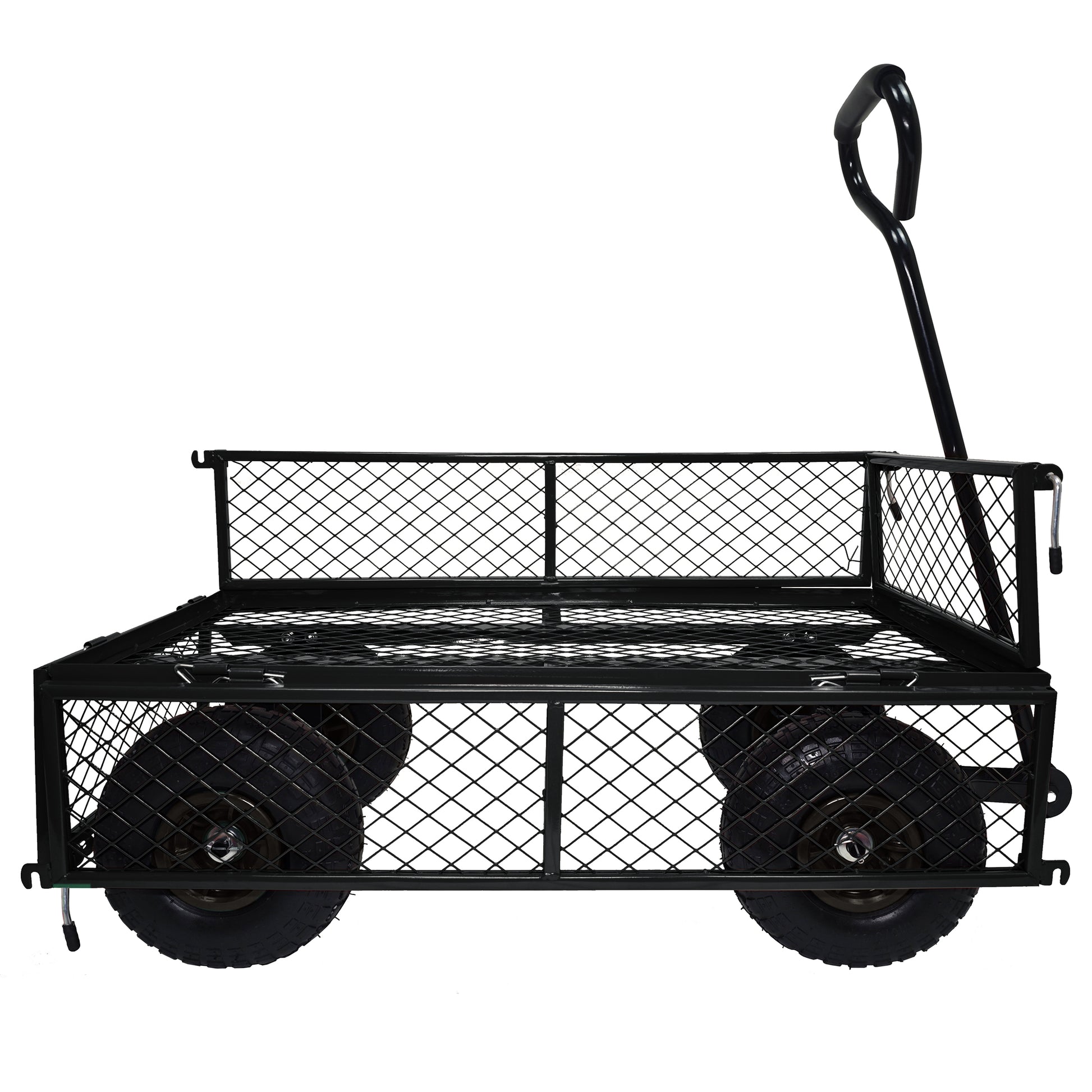 3 Cu. Ft. 300 Lbs. Capacity Removable Sides Metal Steel Mesh Heavy Duty Utility Wagon Outdoor Garden Cart In Black Black Steel