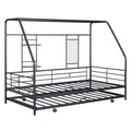 Twin Size Metal House Bed With Trundle, Black Twin Black Metal