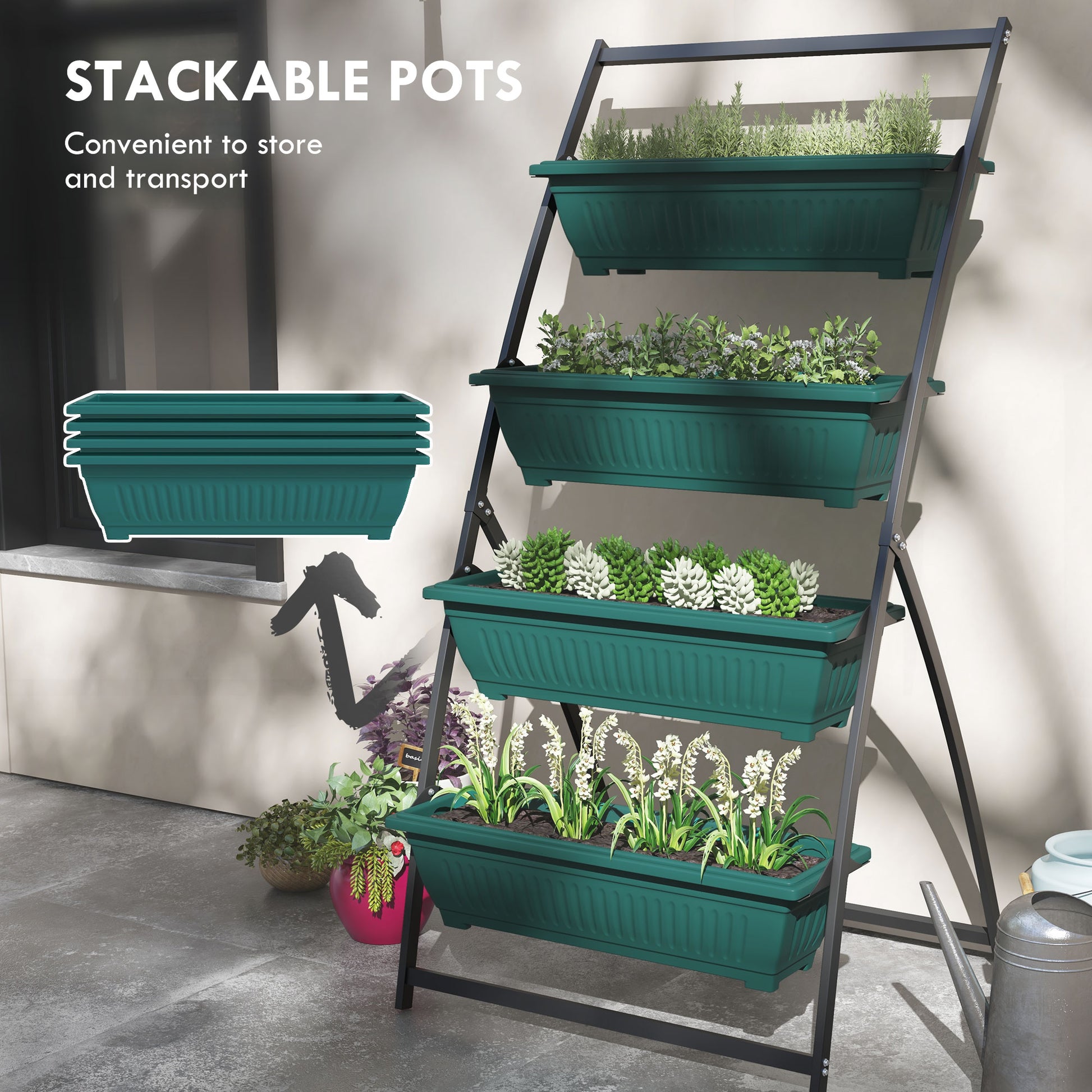 plastic standing planter box Outsunny Raised Garden Bed, 4 Tier Vertical Garden Planter Set, 4 Outd