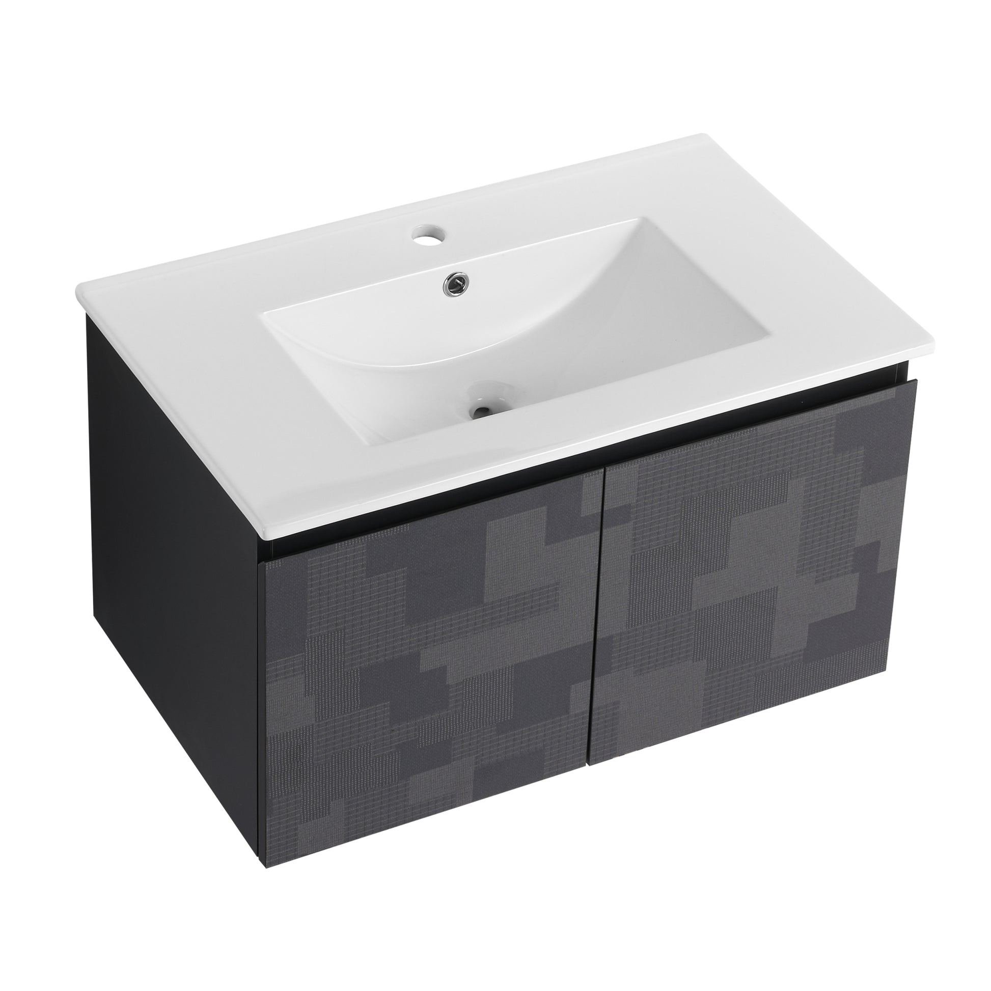 30'' Floating Wall Mounted Bathroom Vanity With Ceramics Sink & Soft Close Cabinet Door, Kd Package Black 2 Soft Close Doors Bathroom Wall Mounted Modern Plywood