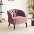 Upholstered Barrel Accent Chair With Wooden Legs Blush Rubberwood Velvet