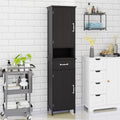 Double Door Narrow Height Slim Floor Standing Cabinet With 2 Adjustable Shelves Black Black Mdf