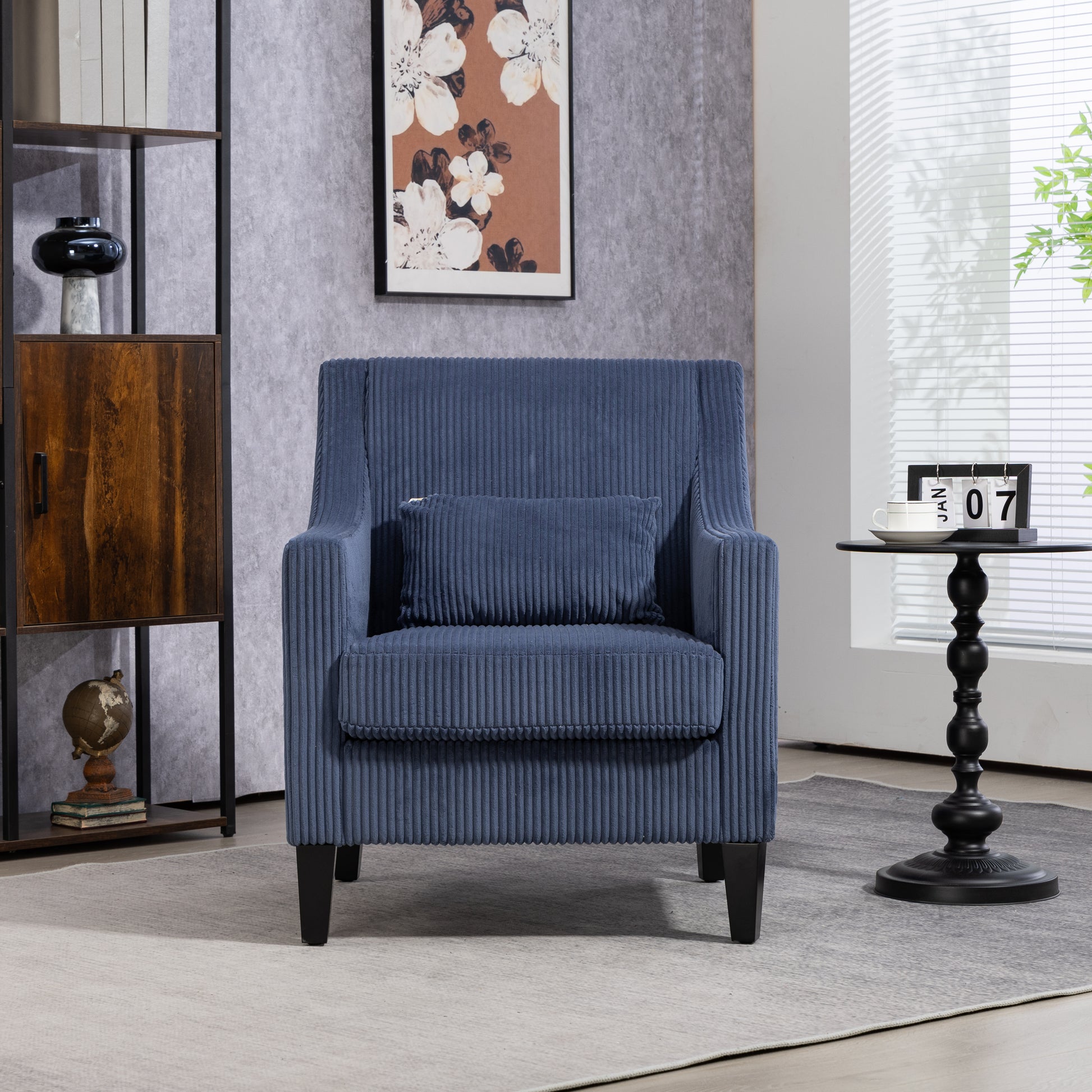 Coolmore Modern Accent Chair,Upholstered Armchair With Scooped Arms For Bedroom,Apartment,Studio,Office,Waiting Room Blue Corduroy Blue Primary Living Space Foam Corduroy