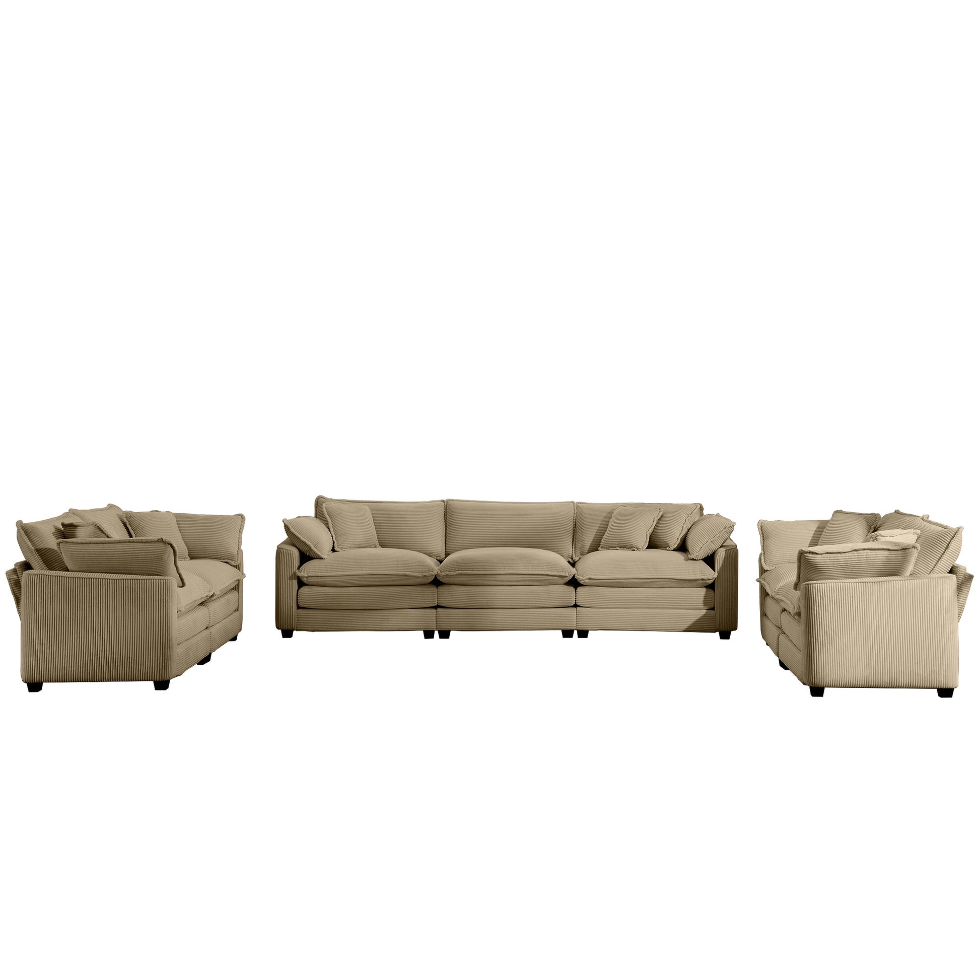 Modern Fabric Living Room Sofa 2 Piece Set, One 2 Seater Sofas, One 3 Seater Sofas Sofa With 8 Cushion Upholstery Large Deep Seat Recliner, Tan Corduroy Fabric Tan Corduroy 7 Seat
