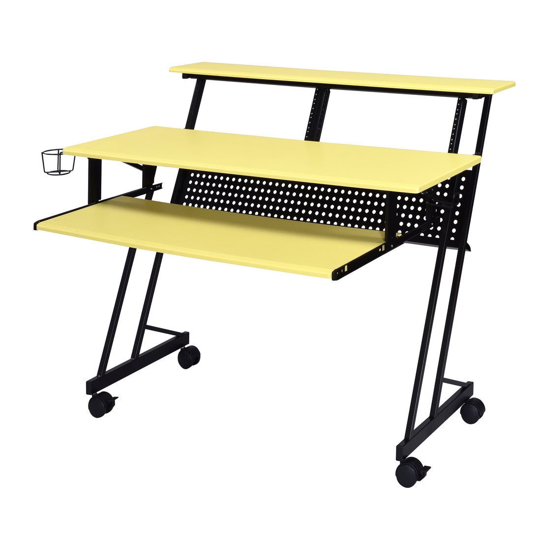 Yellow And Black Music Studio Desk With Keyboard Tray Yellow Black Writting Desk Office Rectangular Shelves Desk Rectangular Wood Metal Sled