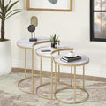White And Gold 3 Piece Nesting Tables White Gold Primary Living Space Modern Round Wood Metal Sled