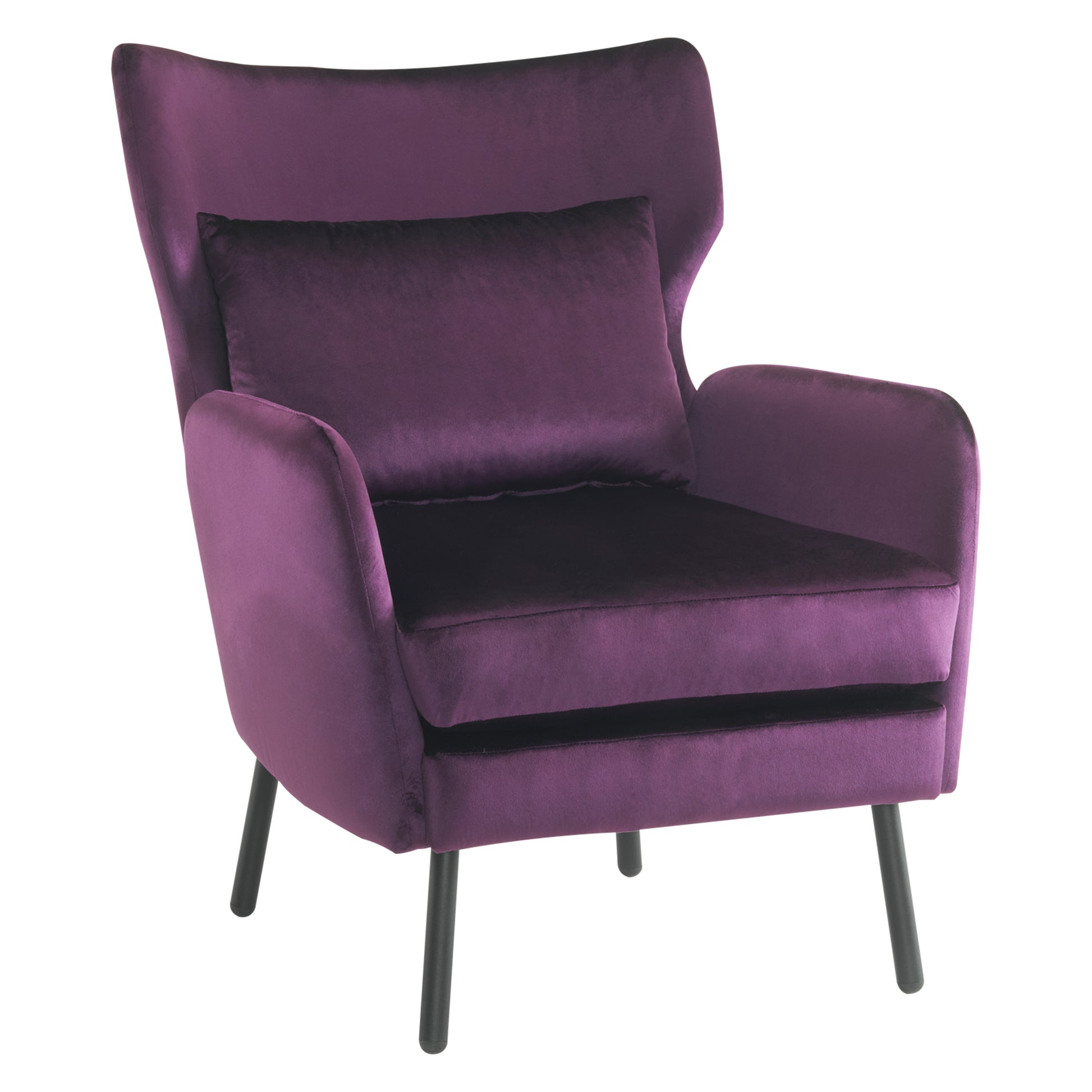 Wing Back Velvet Accent Chair, Modern Living Room Armchair Comfy Upholstered Single Sofa Chair For Bedroom Dorms Reading Reception Room With Metal Legs & Pillow, Purple Purple Velvet