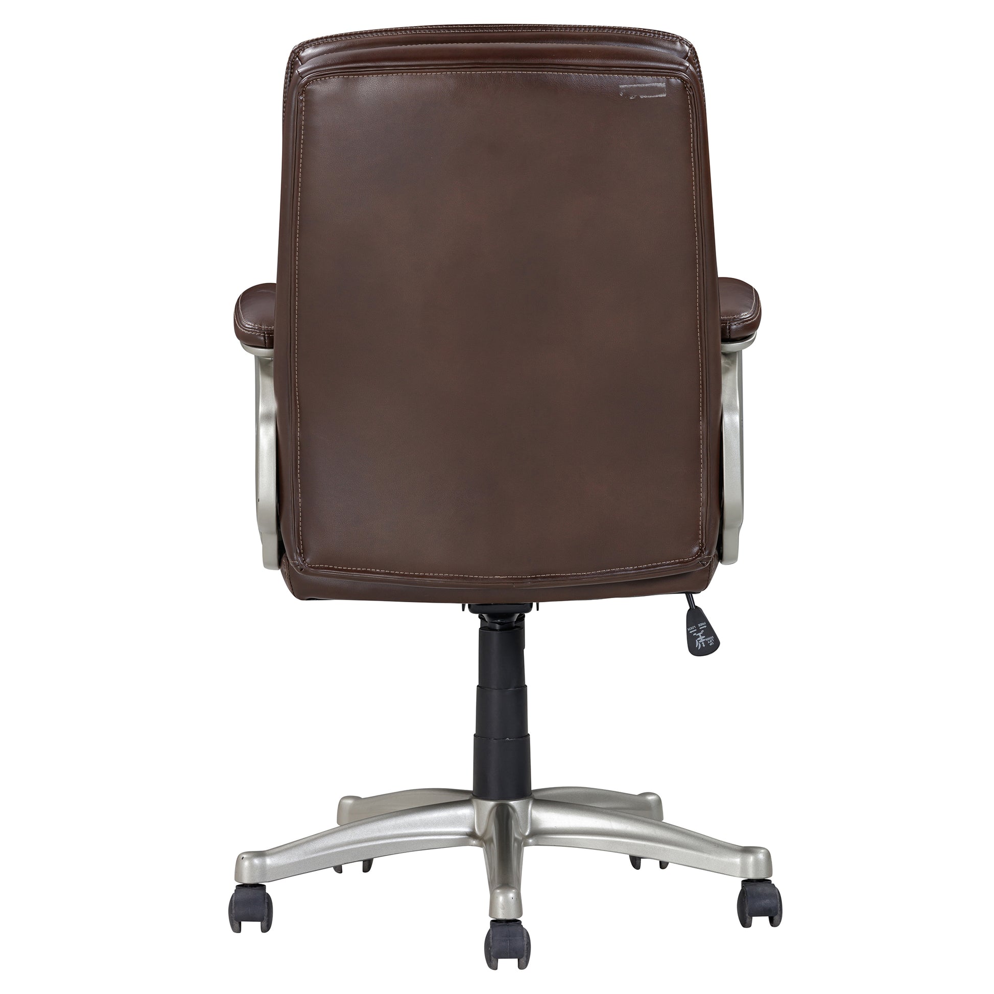 Mid Back Brown Faux Leather Swivel Office Executive Chair, Ergonomic Conference Desk Chair, Brown Silver Caster Plastic Brown,Silver Office Foam Rectangular Contemporary Push Button Office Chairs Solid Back Plywood Adjustable Height Faux Leather