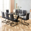 Table And Chair Set, Modern Dining Table, Patterned Table Top And Black Mdf Table Legs, Soft And Comfortable Dining Chair, Perfect For Dinner, Meetings, Home And Office Decor Black Mdf Glass