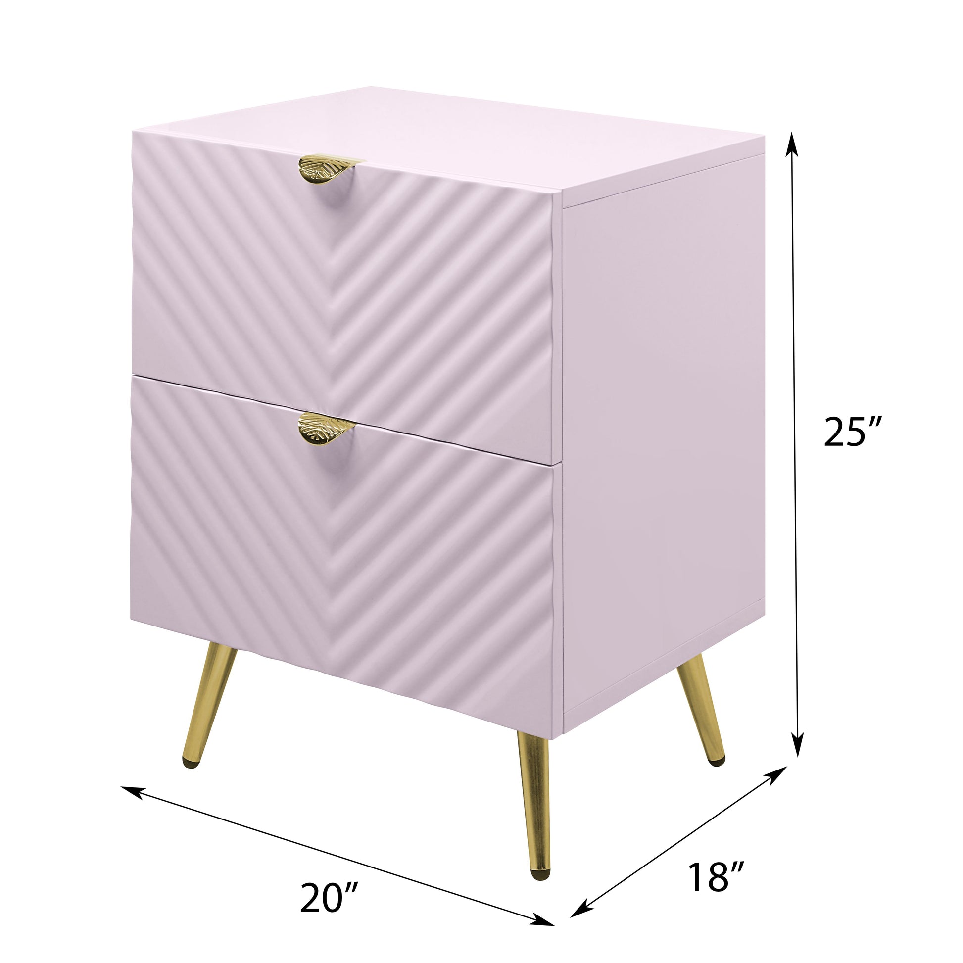 Pink High Gloss 2 Drawer Nightstand Pink 2 Drawers Bedroom Rectangle Drawers Wood Metal