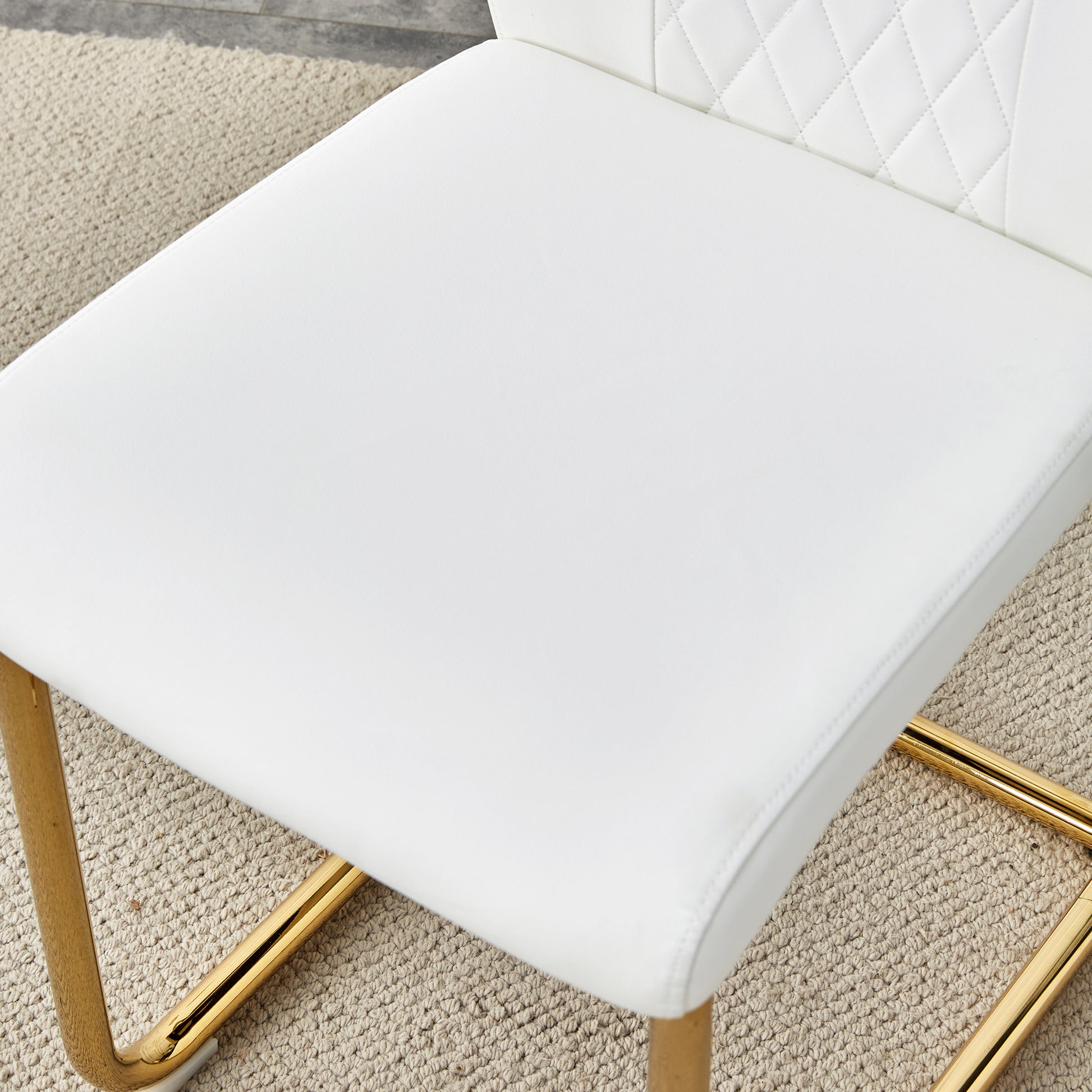 Table And Chair Set.Modern Rectangular Dining Table With Transparent Tempered Glass Tabletop And Gold Plated Metal Legs.Paried With 8 Comfortable Chairs With Pu Seats And Golden Metal Legs. Transparent,White Gold Seats 8 Glass Metal