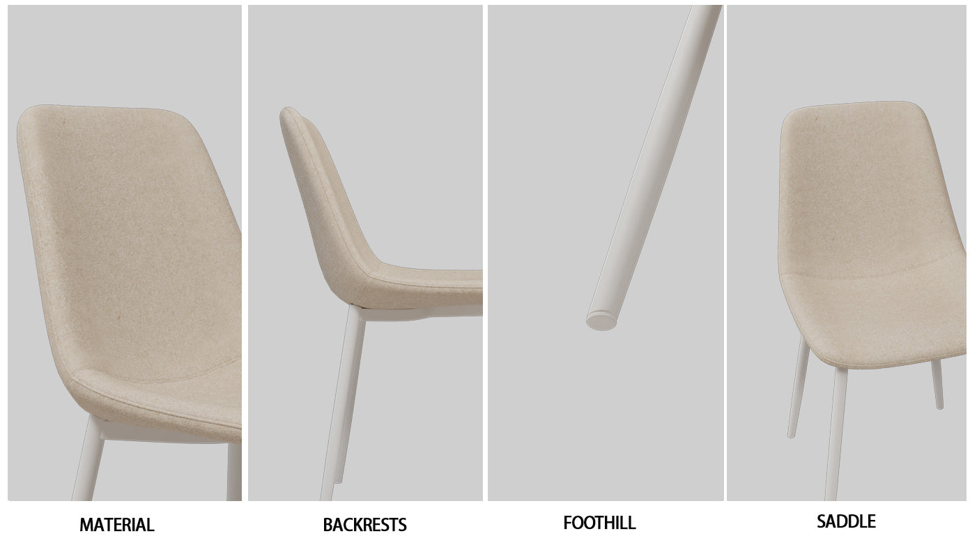 63 "Mdf Cream Style Coffee Table And Modern Dining Chair 4 Piece Set, Modern Fashion Kitchen Table Set, Round Wave Table Legs, Dining Table And Linen Chair Beige White Mdf