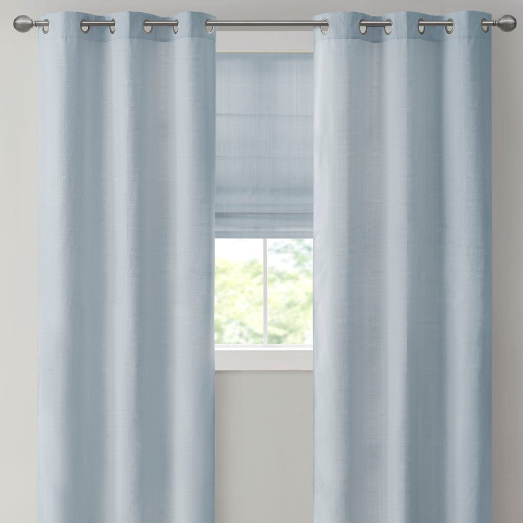 Basketweave Room Darkening Curtain Panel Pair 2 Pcs Window Panels Blue Polyester