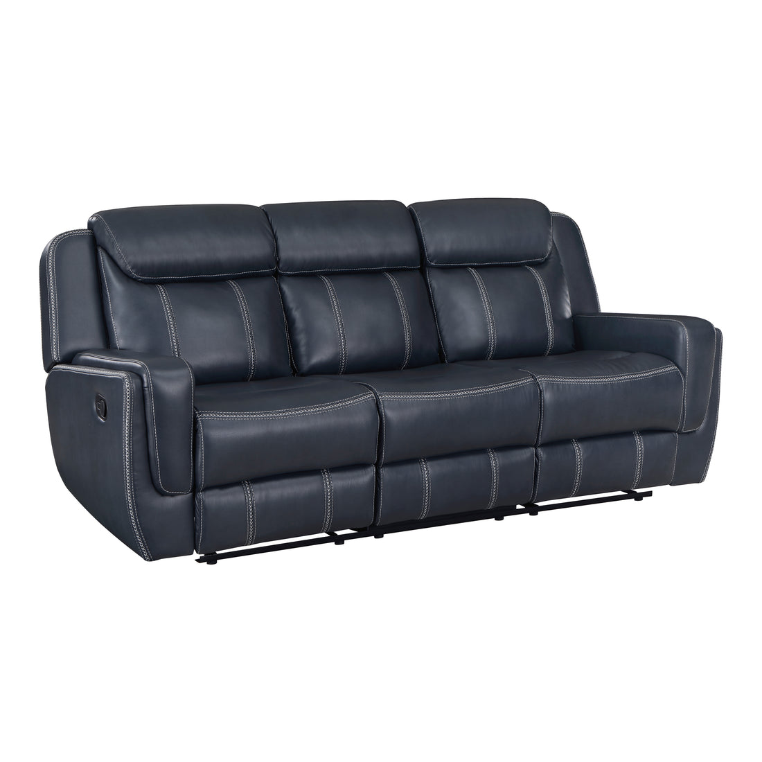 Modern Blue Dual Reclining Sofa With Center Drop Down Cup Holders,Faux Leather Upholstery, Usb Ports Living Room Furniture 1Pc Blue Faux Leather Wood Primary Living Space Modern Plywood,Solid Wood 3 Seat