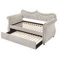 Beige Upholstered Twin Daybed With Trundle Twin Beige Wood Bedroom Velvet Velvet