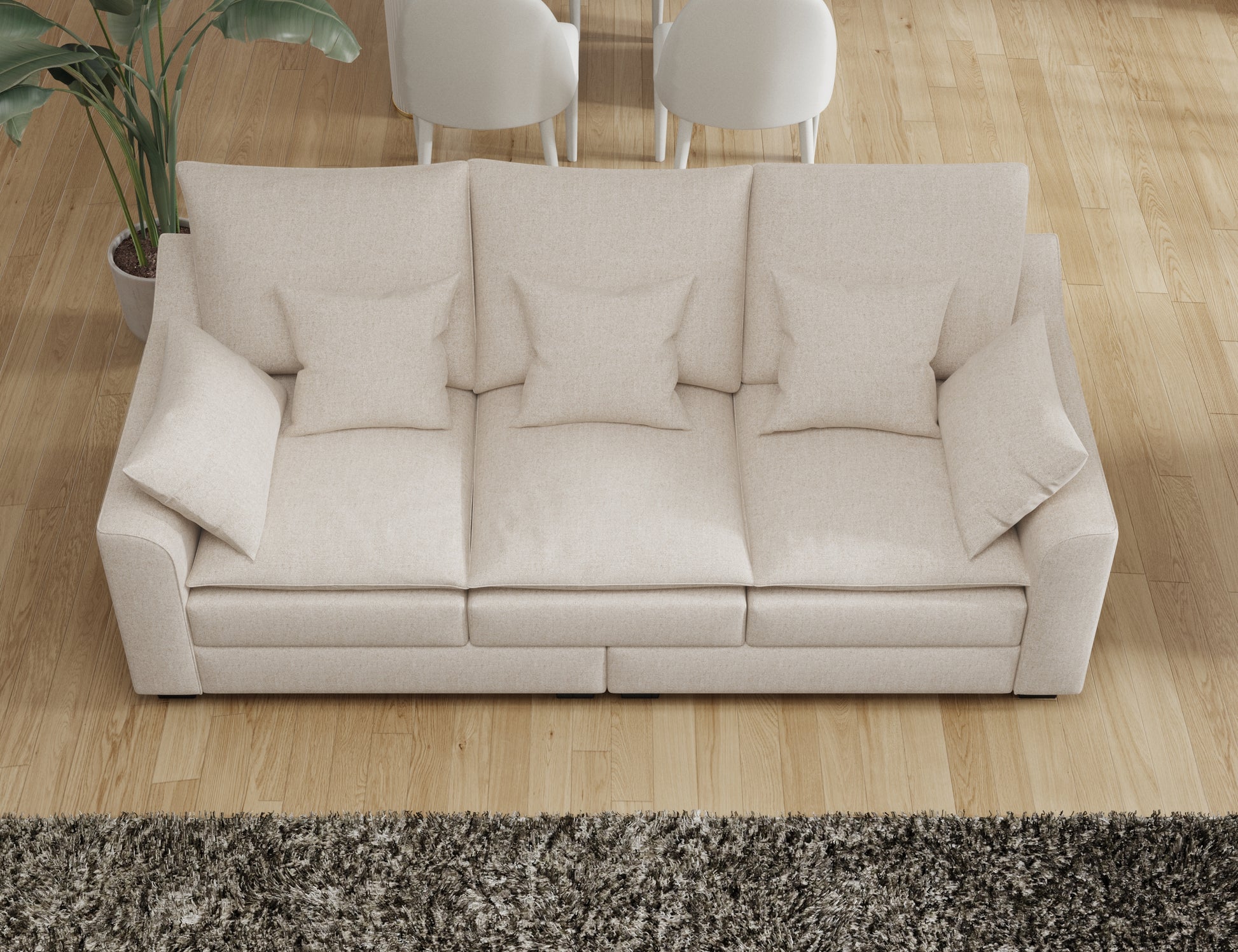 78.7" Sofa Couch 3 Seater Sofa With Pillows Polyester Upholstery Duck Down Filled Cushion Sofa For Living Room Apartment,Beige Beige Polyester Wood Primary Living Space Soft Cushion Back Foam Polyester 3 Seat