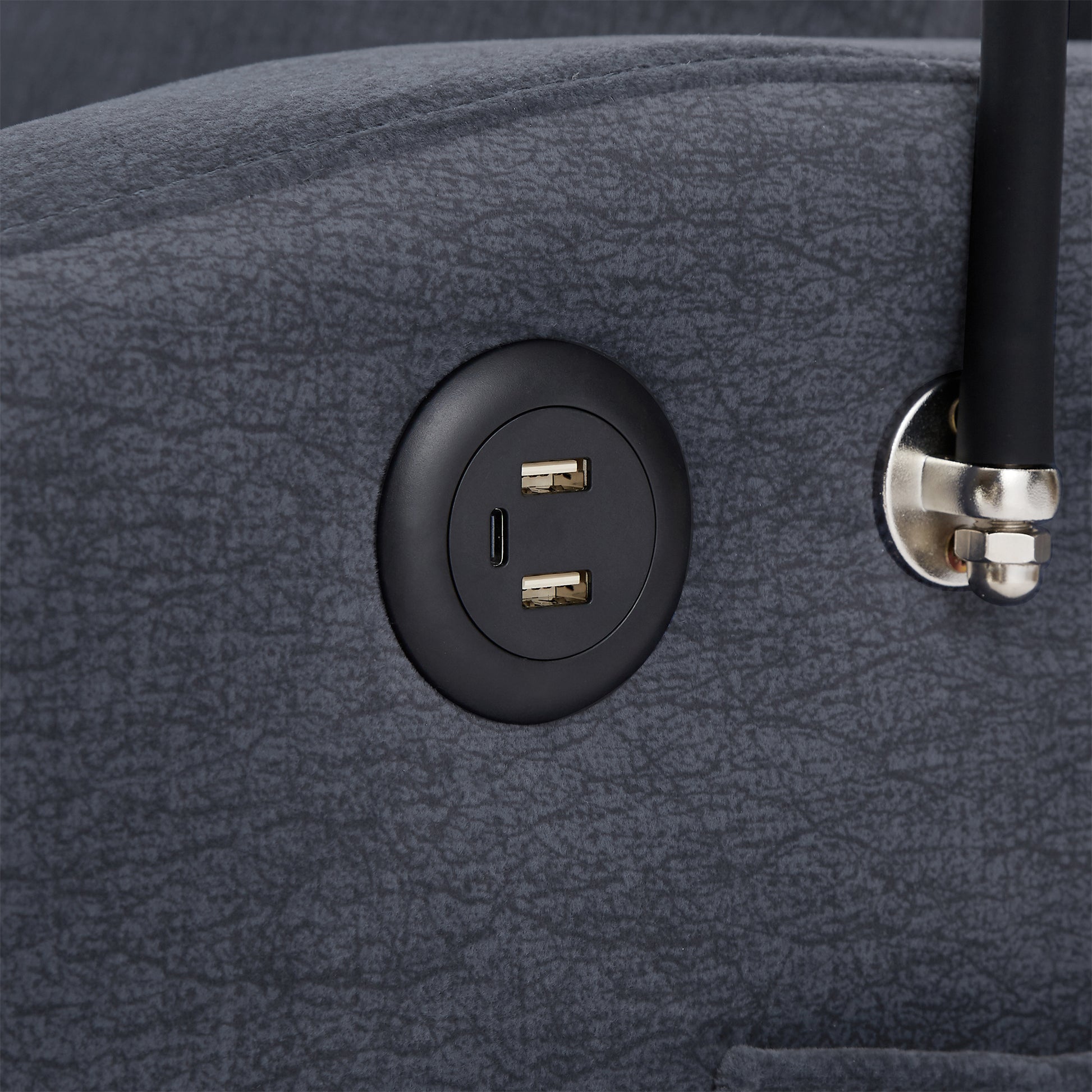 55.9" Convertible Sofa Bed Loveseat Sofa With Three Usb Ports, Two Side Pockets, Two Cup Holders And 360 Swivel Phone Holder For Living Room, Blue Grey Blue Gray Foam Polyester