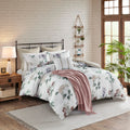7 Piece Printed Seersucker Comforter Set With Throw Blanket Taupe Blush Full Queen Multicolor Polyester