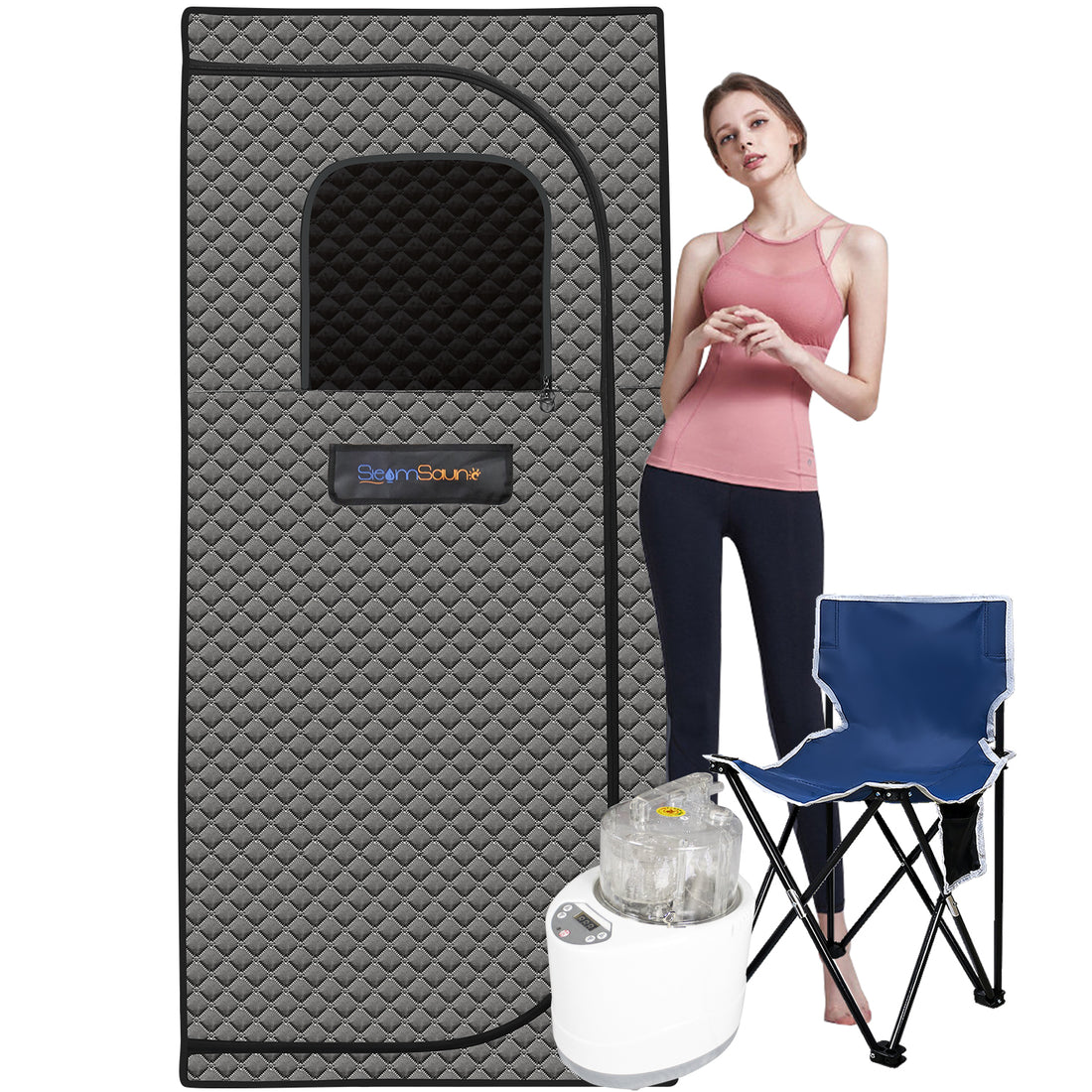 Sojourner Portable Sauna For Home Steam Sauna Tent, Personal Sauna Sauna Heater, Tent, Chair, Remote Included For Home Sauna Enjoy Your Own Personal Spa Grey Cotton Cotton