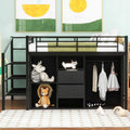 Full Size Metal Loft Bed With Drawers, Storage Staircase And Small Wardrobe Full Black Mdf Metal