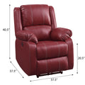 Red Power Recliner With Usb Port Red Faux Leather Power Push Button Wood Primary Living Space Pillow Back Push Button Eucalyptus Pillow Top Arms Faux Leather