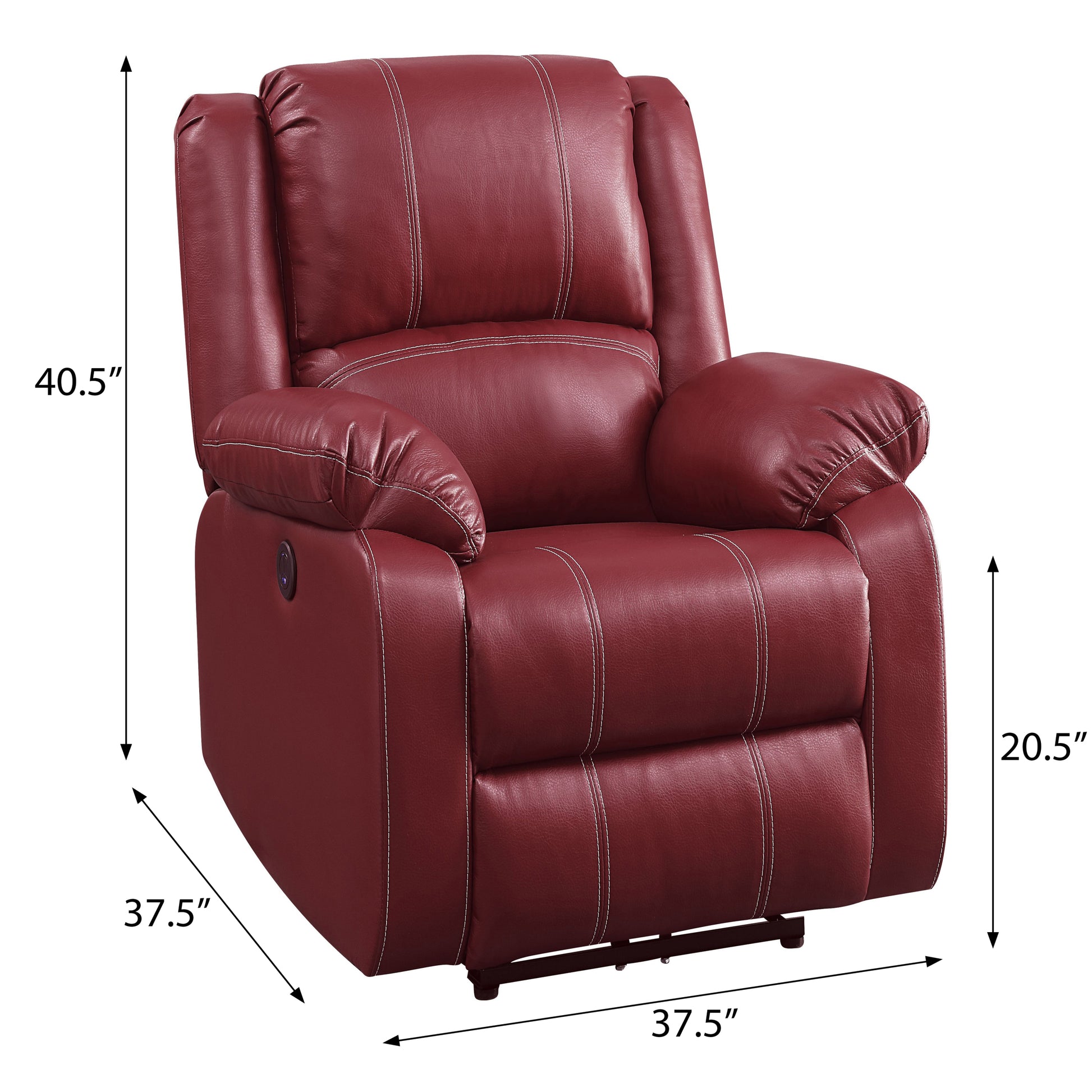 Red Power Recliner With Usb Port Red Faux Leather Power Push Button Wood Primary Living Space Pillow Back Push Button Eucalyptus Pillow Top Arms Faux Leather