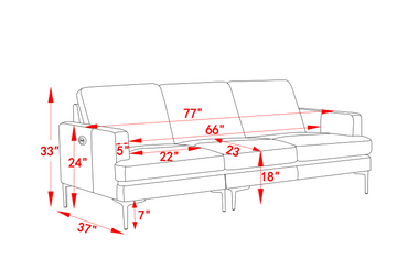 77" Gray Luxury Genuine Leather Match Contemporary Sofa With Usb And Type C Charger,3 Seats Comfy Coach For Living Room Home Office Gray Wood Primary Living Space American Design Foam Genuine Leather 3 Seat