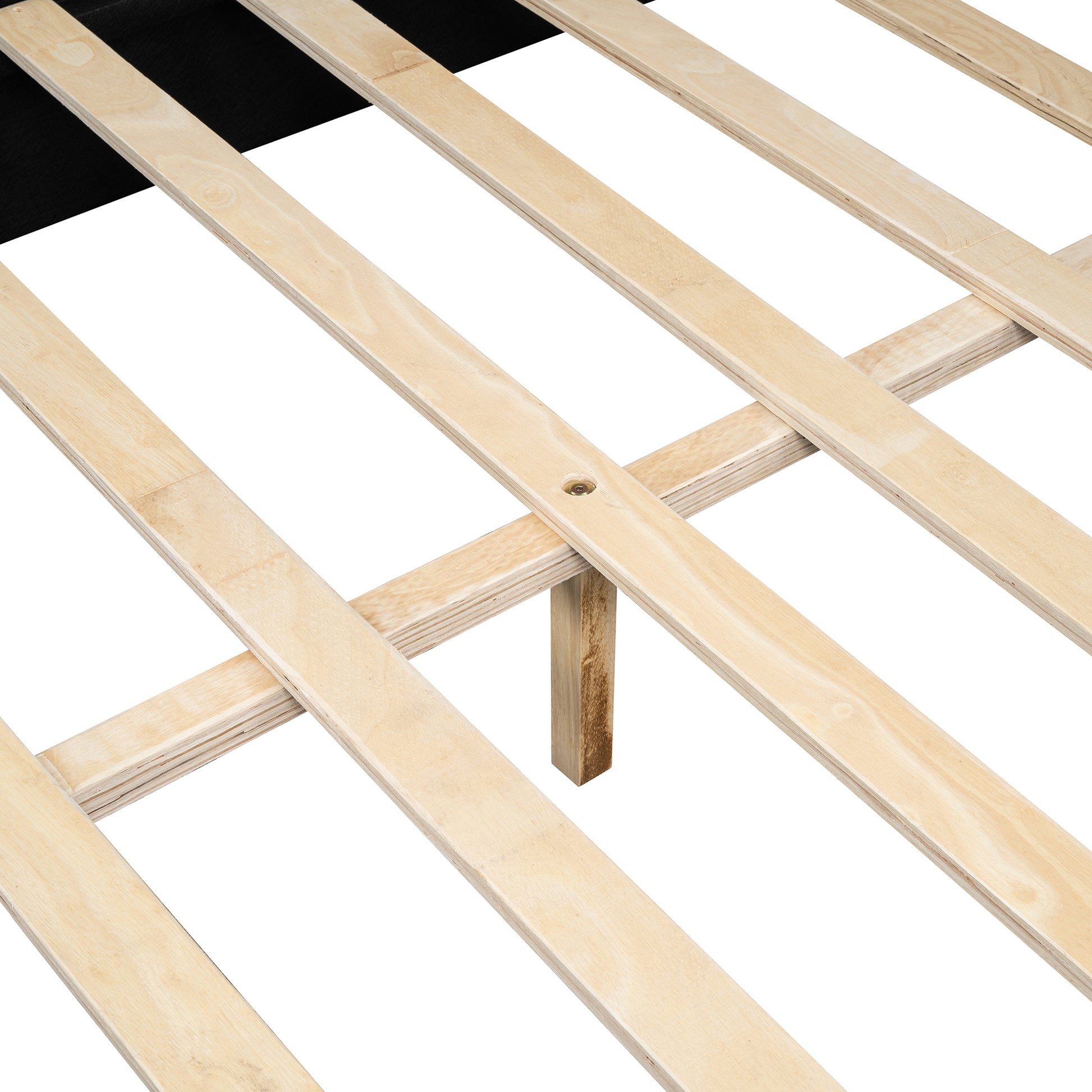 Queen Size Upholstered Platform Bed With Metal Strips, Off White Queen Off White Pu